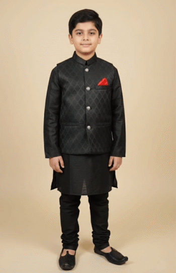 Boys Black Designer Waistcoat