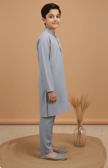 Boys Light Blue Kurta Pajama 02 Boys Light Blue Kurta Pajama side view, modern and neat outfit for kids