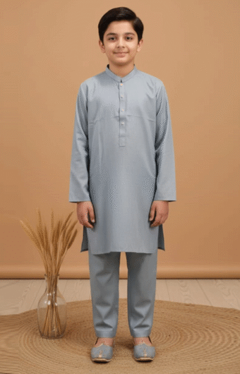 Boys Light Blue Kurta Pajama front view, comfortable and stylish wear for boys