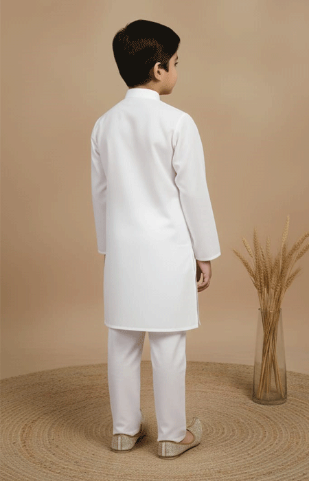 Boys White Kurta Pajama 1 Back view of Boys White Kurta Pajama outfit