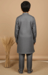 Boys Grey Textured Kurta Pajama