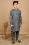 Boys Grey Textured Kurta Pajama