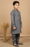 Boys Grey Textured Kurta Pajama